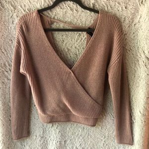 Mauve Cropped Deep-V Sweater